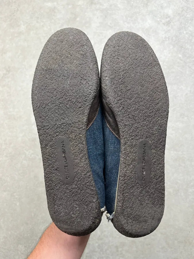 2000s Dolce & Gabbana Denim Distressed Blue Low Sneakers GZjaaYO 5