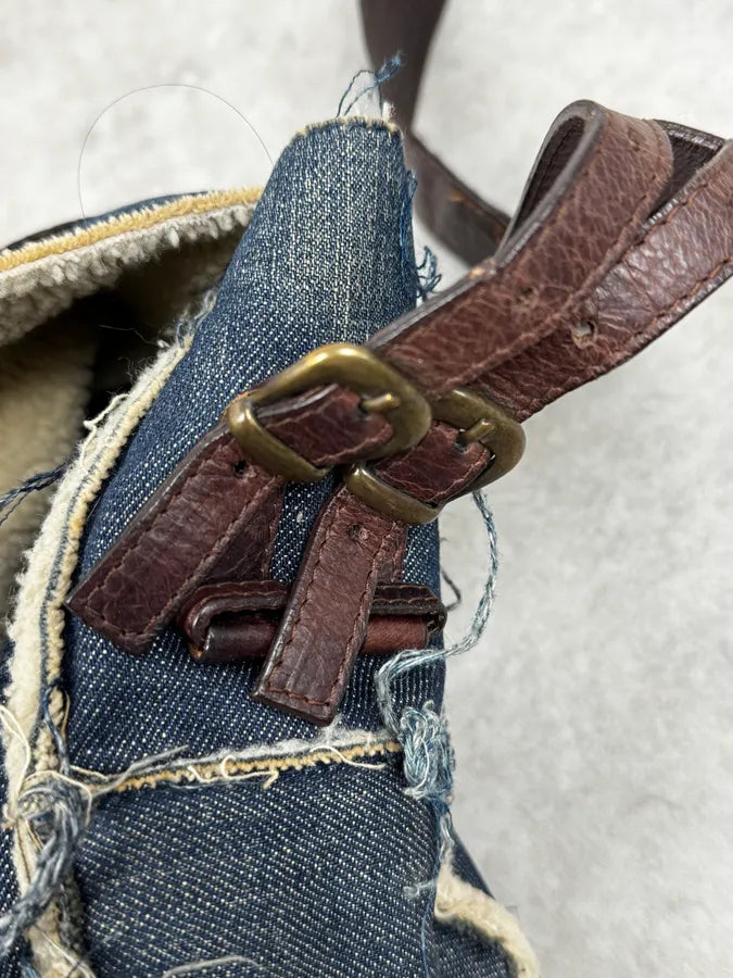 2000s Dolce & Gabbana Denim Studded Brown Leather Shoulder Bag swHkMrR 5