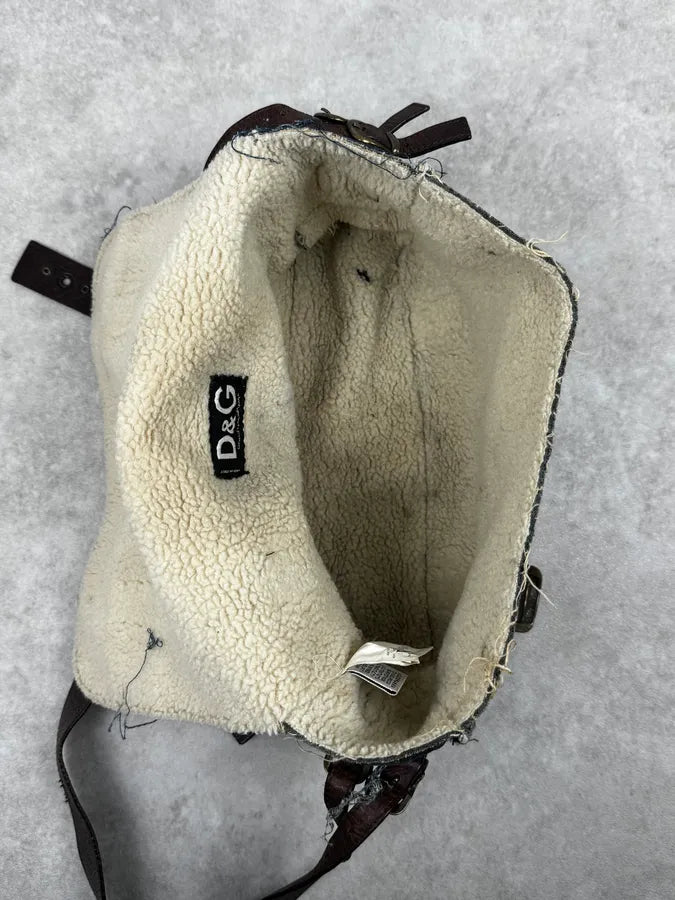 2000s Dolce & Gabbana Denim Studded Brown Leather Shoulder Bag swHkMrR 7