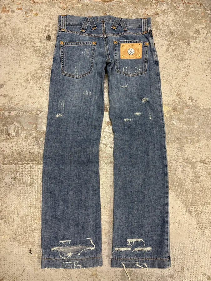 2000s Dolce & Gabbana Destroyed Blue Denim Jeans HtTxqar 6