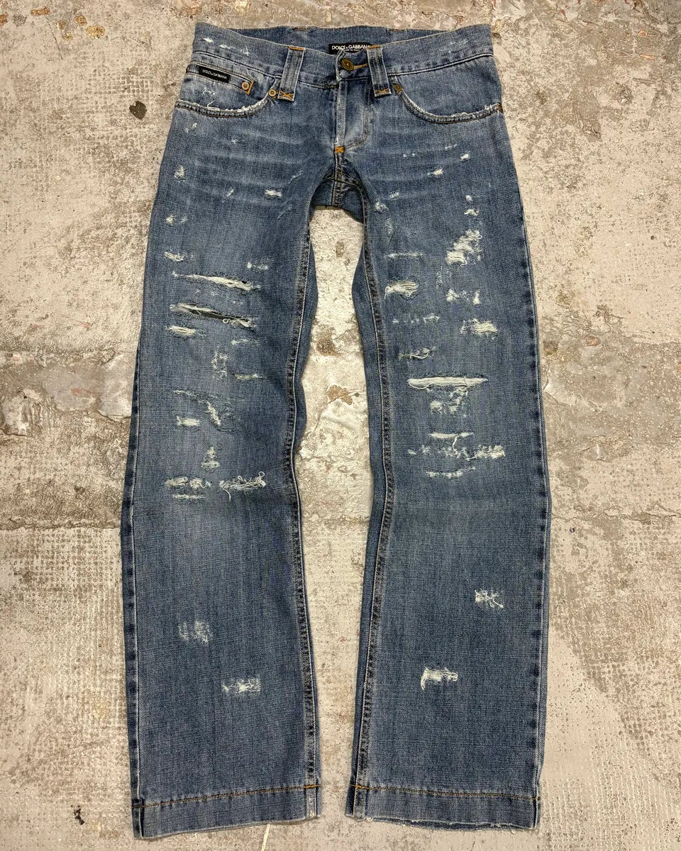 2000s Dolce & Gabbana Destroyed Blue Denim Jeans HtTxqar 0