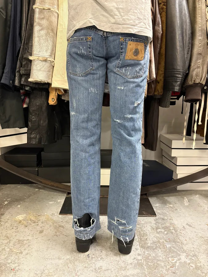 2000s Dolce & Gabbana Destroyed Blue Denim Jeans HtTxqar 3