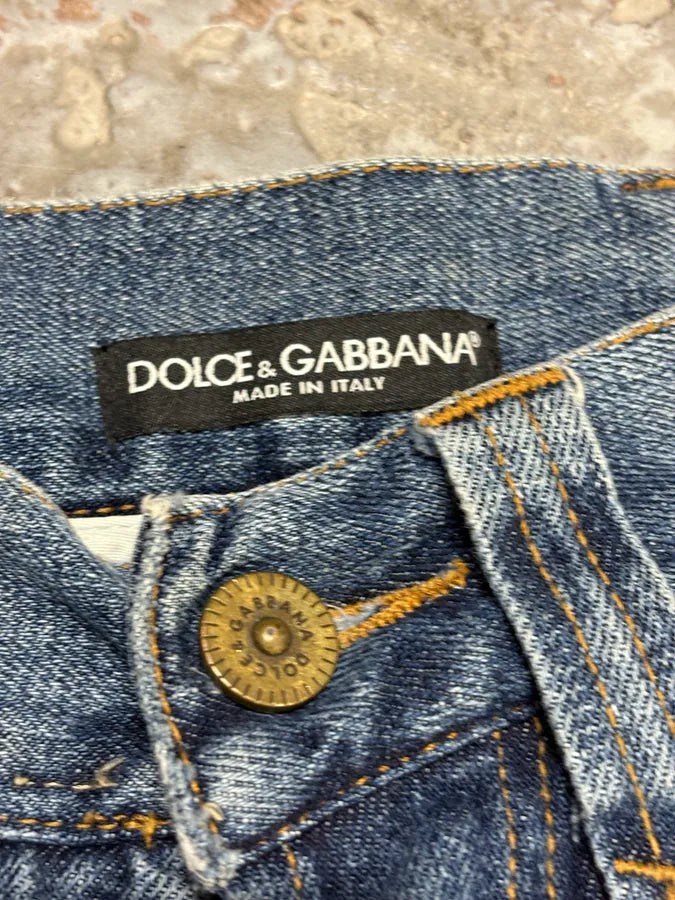2000s Dolce & Gabbana Destroyed Blue Denim Jeans HtTxqar 9