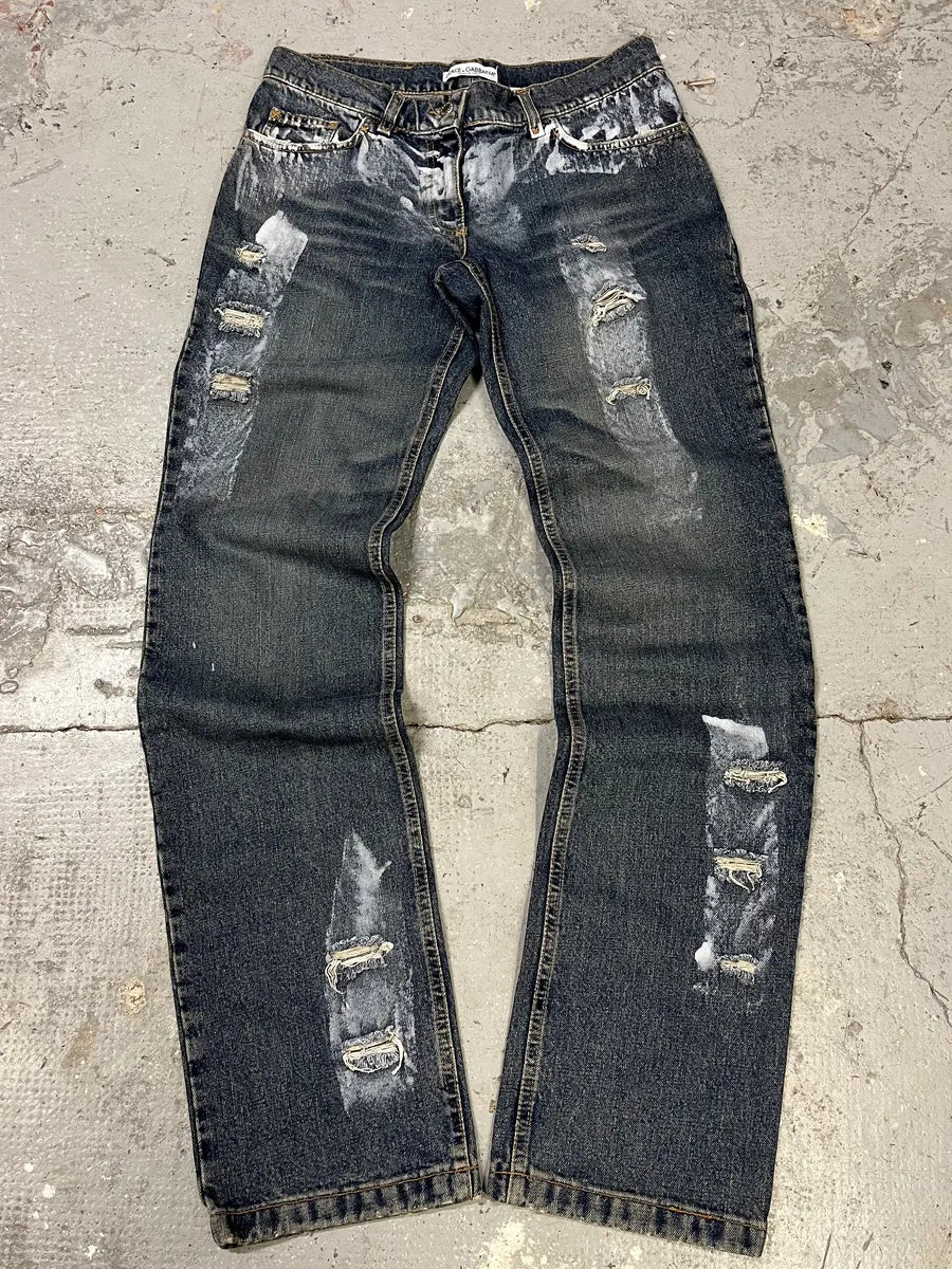 2000s Dolce & Gabbana Destroyed Blue Denim Jeans (M) pPYkKtX 0