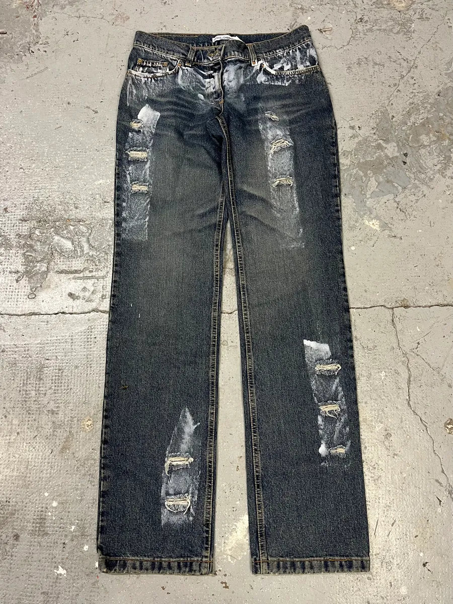2000s Dolce & Gabbana Destroyed Blue Denim Jeans (M) pPYkKtX 3