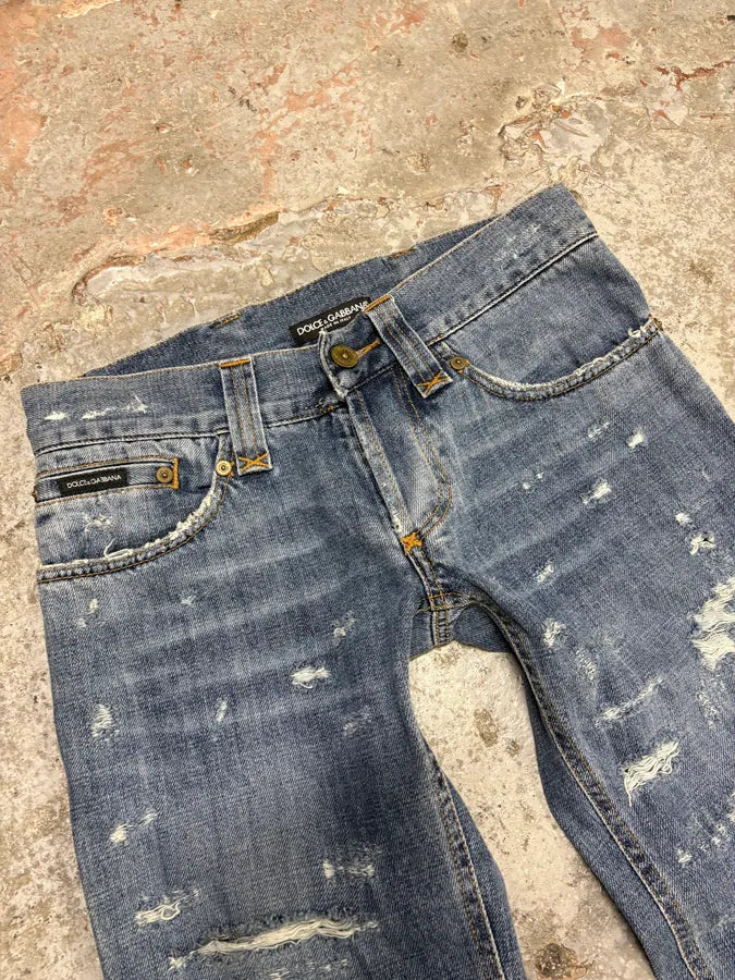 2000s Dolce & Gabbana Destroyed Blue Denim Jeans HtTxqar 5