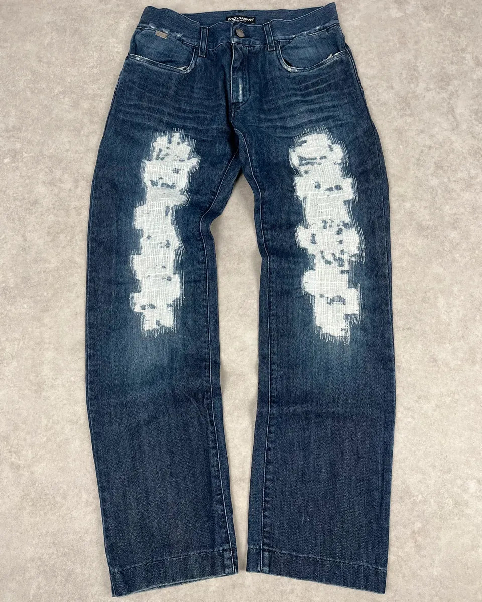 2000s Dolce & Gabbana Destroyed Blue Denim Jeans QpGKJUK 0