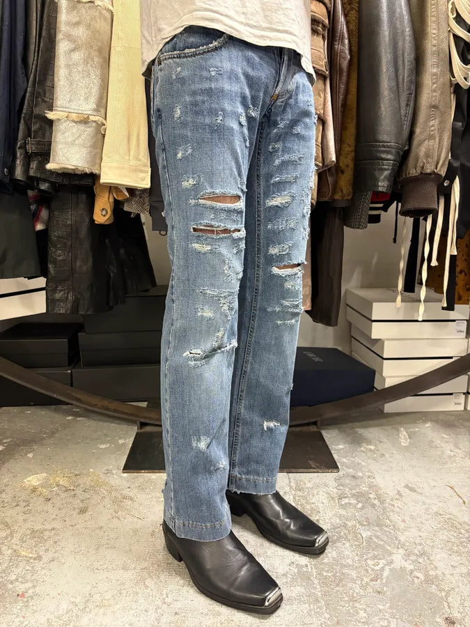 2000s Dolce & Gabbana Destroyed Blue Denim Jeans HtTxqar 2