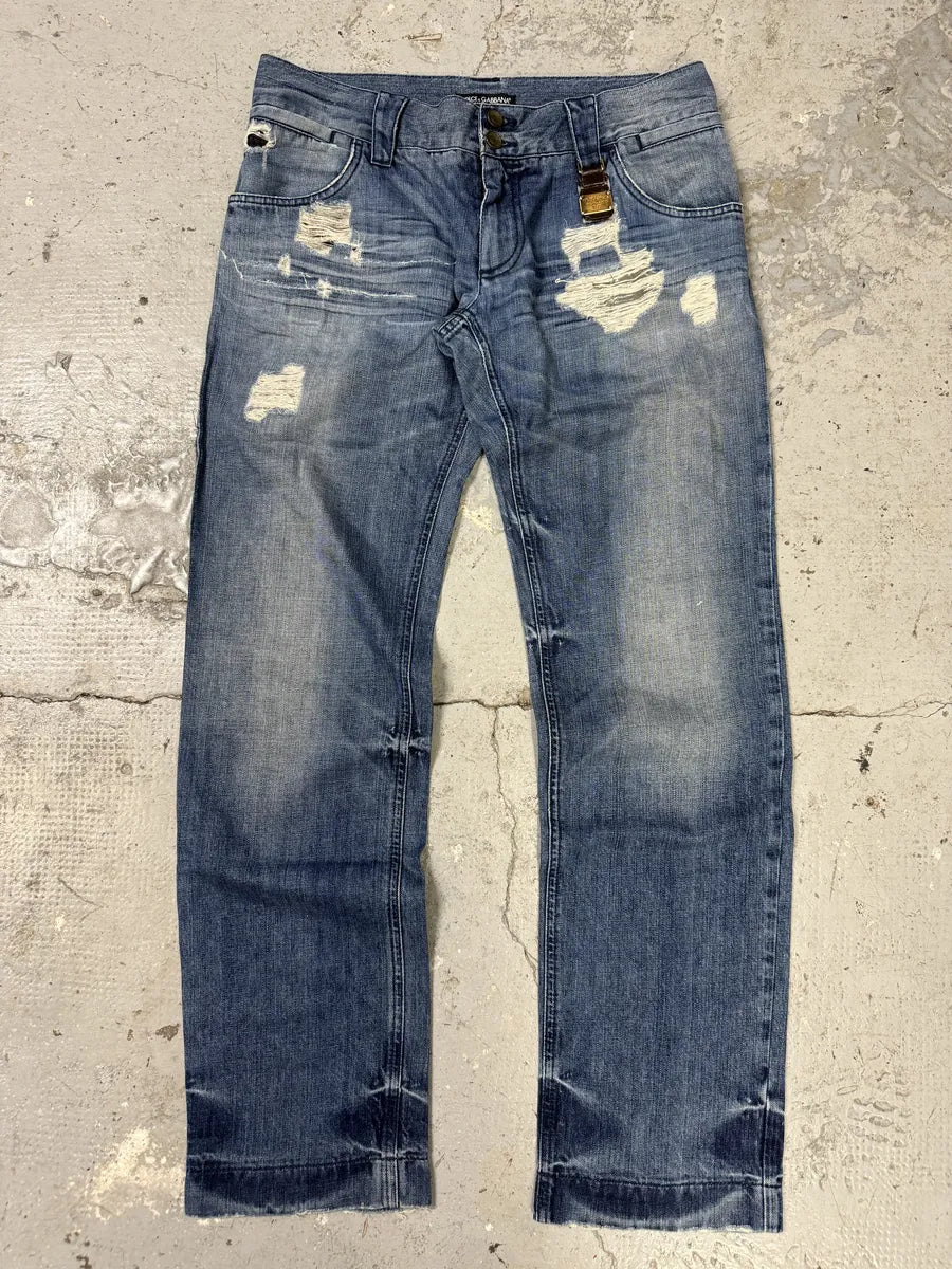 2000s Dolce & Gabbana Destroyed Faded Denim Jeans (M) vlpbhgG 0