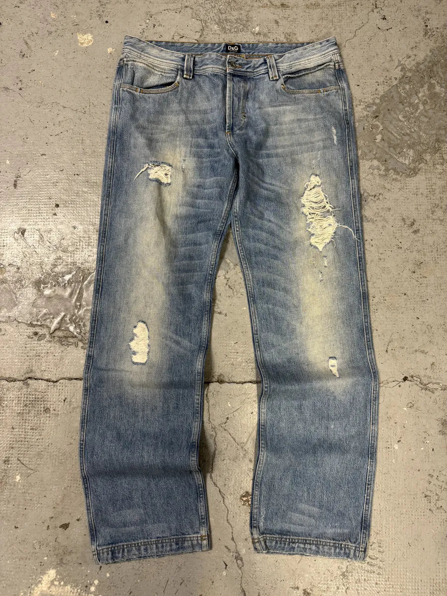 2000s Dolce & Gabbana Destroyed Sun Faded Denim Jeans pTiGIPE 0