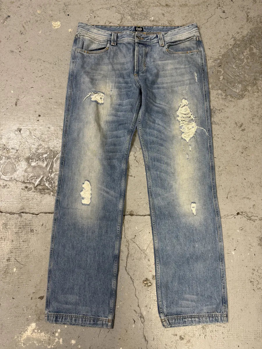 2000s Dolce & Gabbana Destroyed Sun Faded Denim Jeans pTiGIPE 10