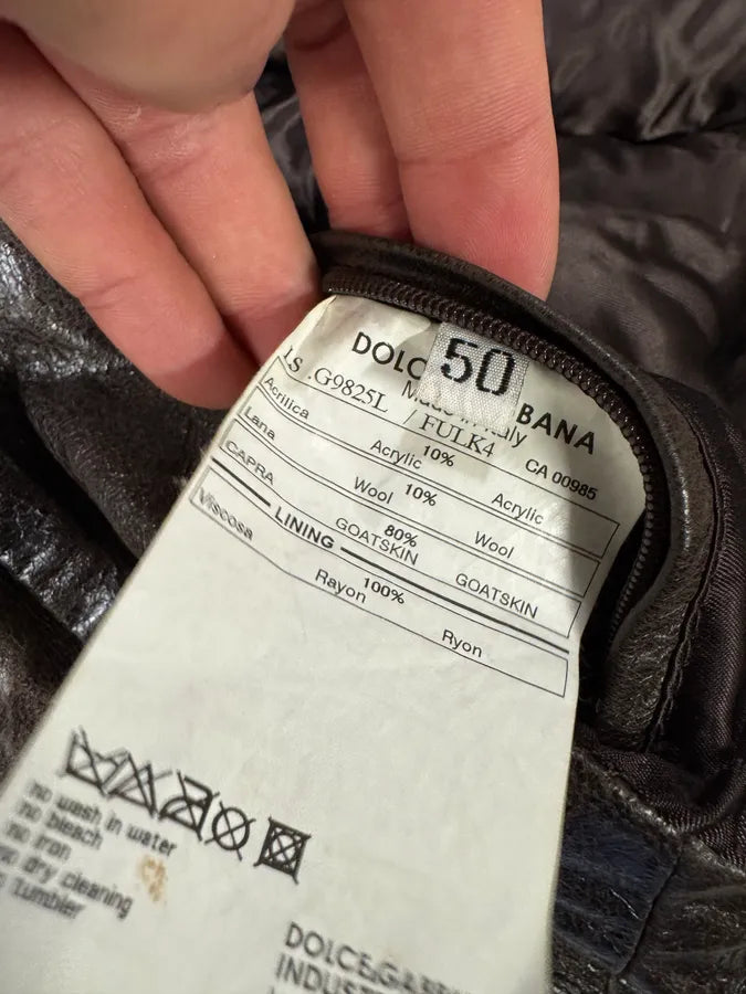 2000s Dolce & Gabbana Destroyed Wool Multi-Zip Brown Leather Jacket (M) 10