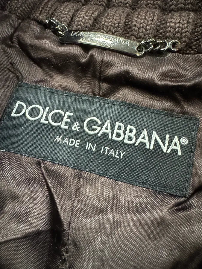 2000s Dolce & Gabbana Destroyed Wool Multi-Zip Brown Leather Jacket (M) 8