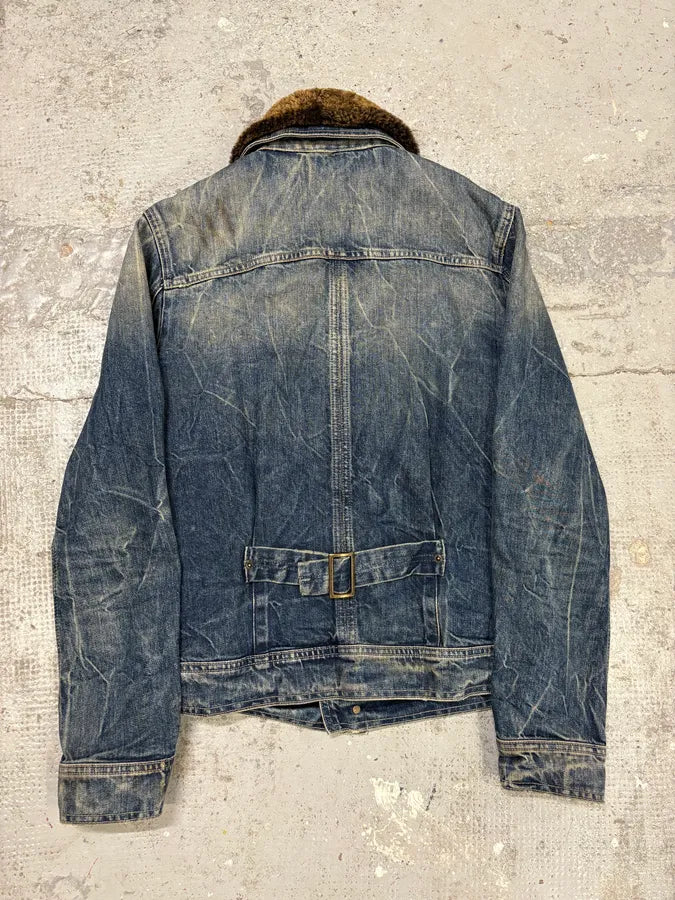 FW2005 Dolce & Gabbana Detachable Collar Blue Faded Denim Jacket hBpTAae 3