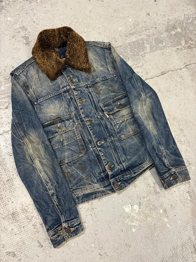 FW2005 Dolce & Gabbana Detachable Collar Blue Faded Denim Jacket hBpTAae 1