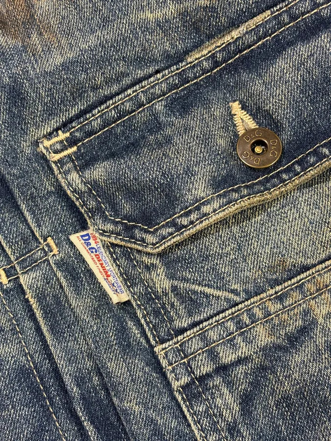 FW2005 Dolce & Gabbana Detachable Collar Blue Faded Denim Jacket hBpTAae 6