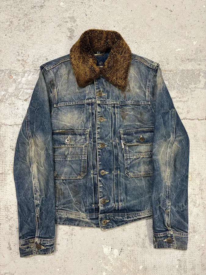FW2005 Dolce & Gabbana Detachable Collar Blue Faded Denim Jacket hBpTAae 0