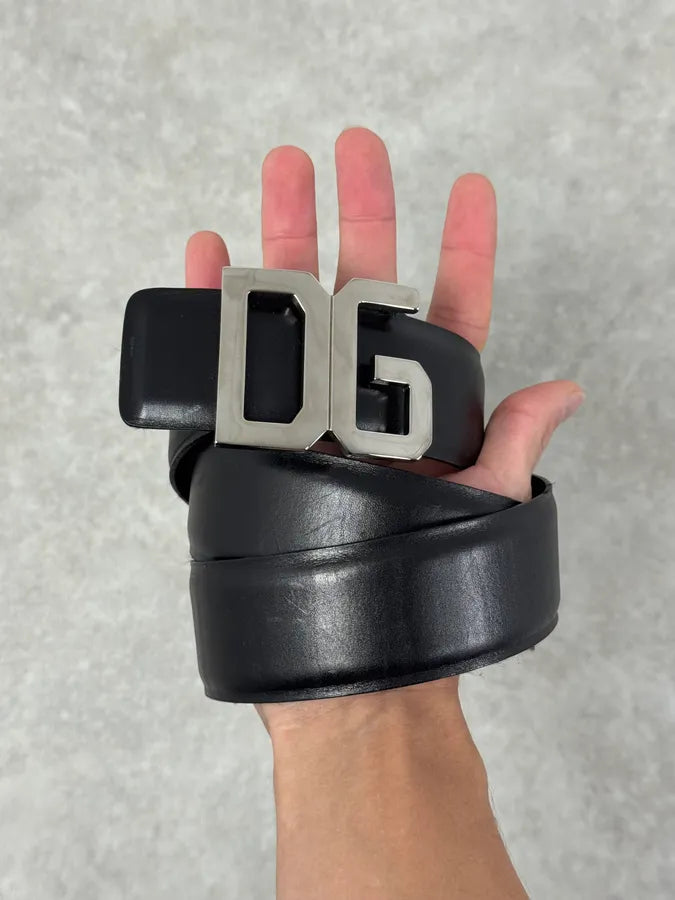 2000s Dolce & Gabbana DG Logo Buckle Black Leather Belt kxmyaqk 0