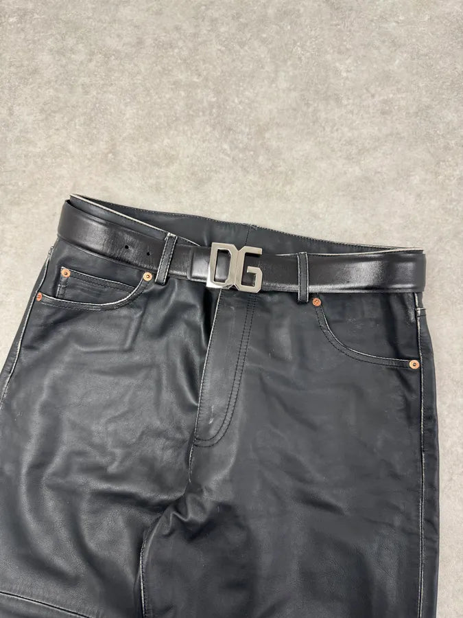 AW2005 Dolce & Gabbana DG Logo Buckle Black Leather Belt kxmyaqk 0