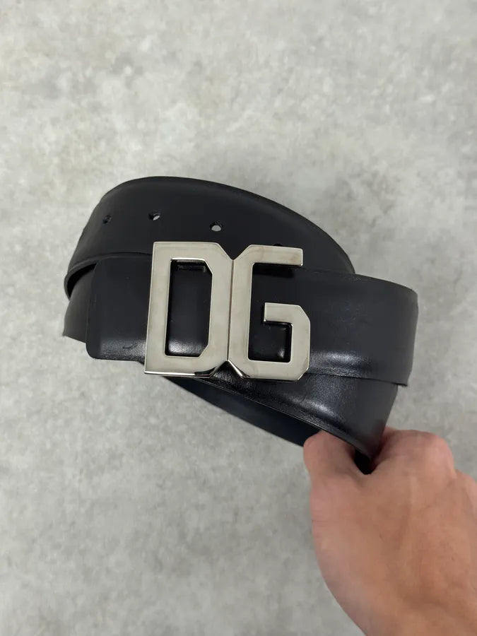 AW2005 Dolce & Gabbana DG Logo Buckle Black Leather Belt kxmyaqk 3