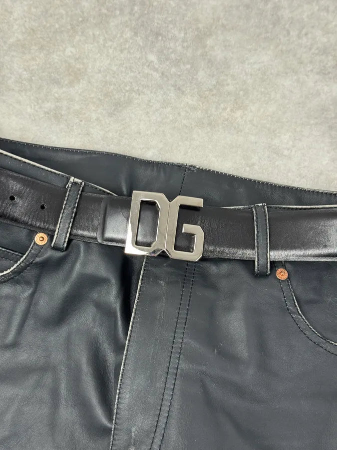 AW2005 Dolce & Gabbana DG Logo Buckle Black Leather Belt kxmyaqk 5