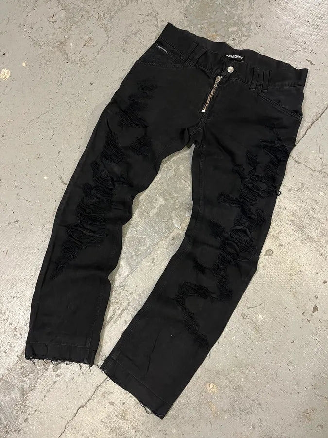 2000s Dolce & Gabbana Distressed Black Pants (M) XckyPmb 4