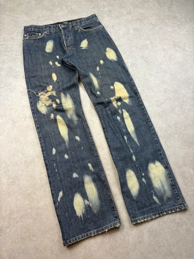 AW2003 Dolce & Gabbana Distressed Bleached Denim Jeans rPGOlbE 4