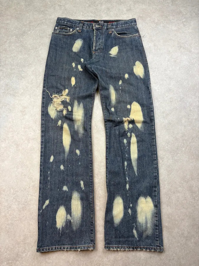 AW2003 Dolce & Gabbana Distressed Bleached Denim Jeans rPGOlbE 0