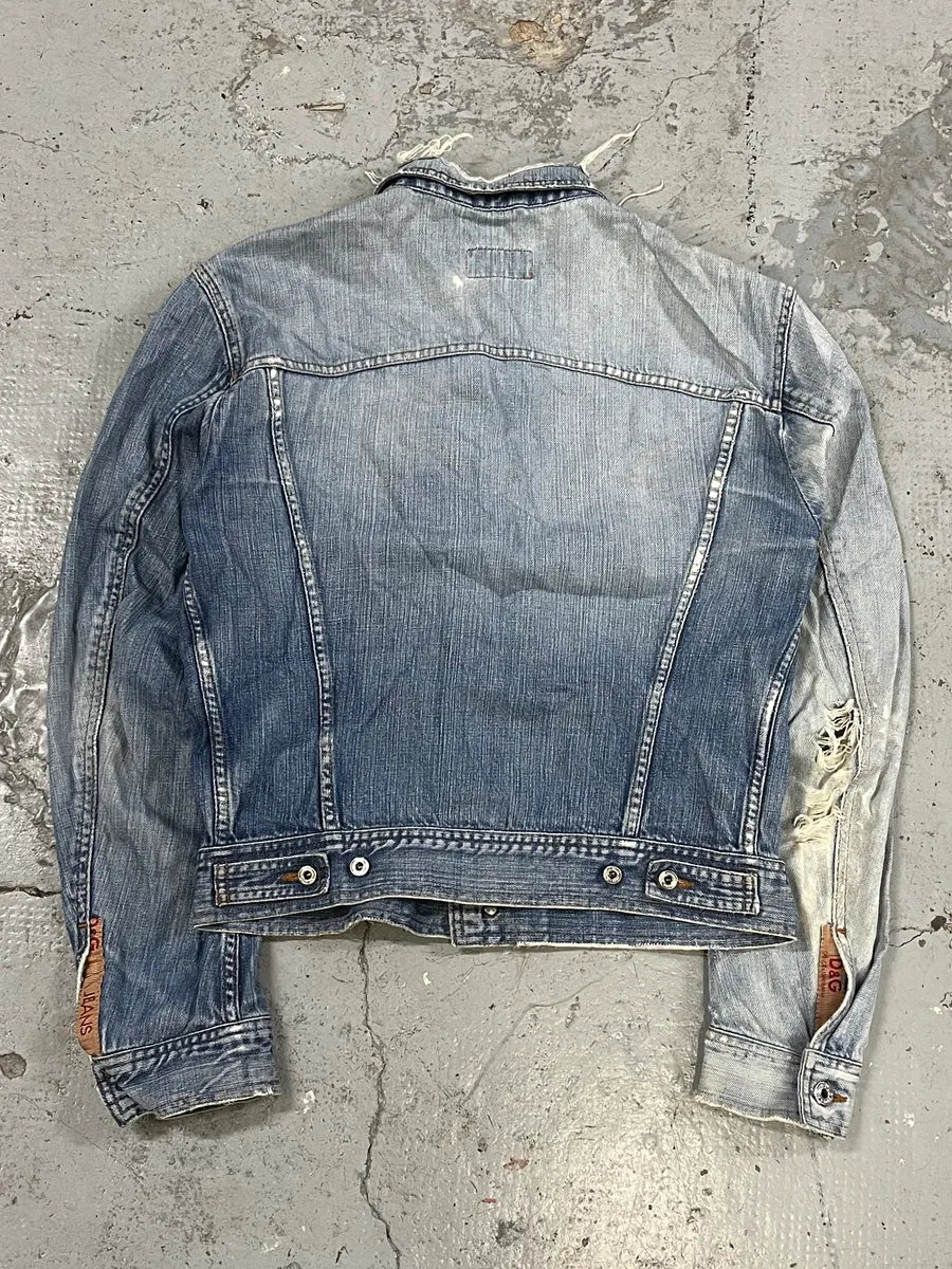 2000s Dolce & Gabbana Distressed Blue Denim Jacket OFkAmMB 5