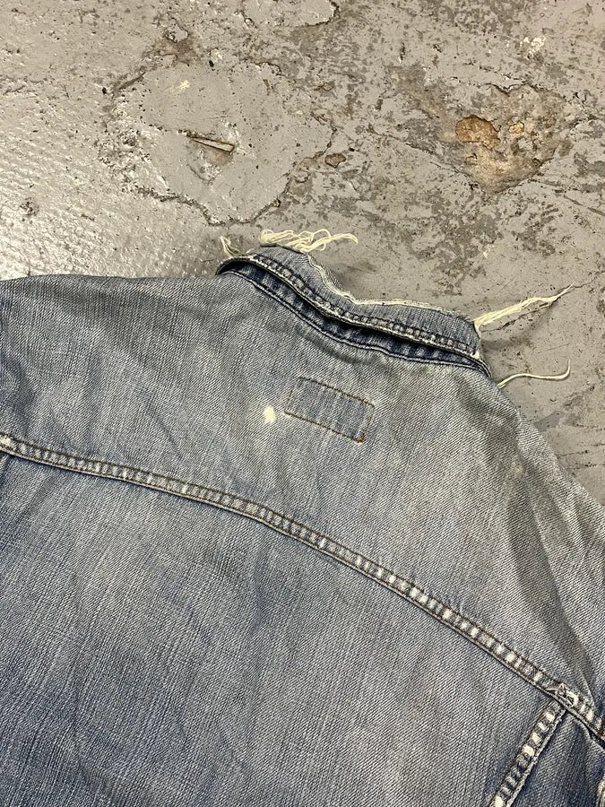 2000s Dolce & Gabbana Distressed Blue Denim Jacket OFkAmMB 8