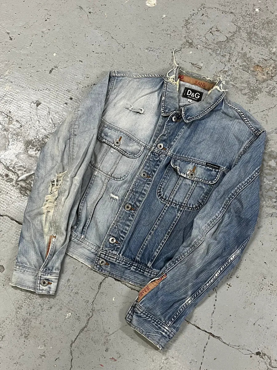 2000s Dolce & Gabbana Distressed Blue Denim Jacket OFkAmMB 3