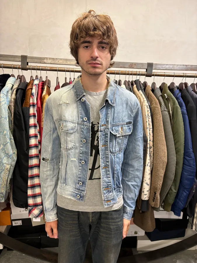 2000s Dolce & Gabbana Distressed Blue Denim Jacket OFkAmMB 1