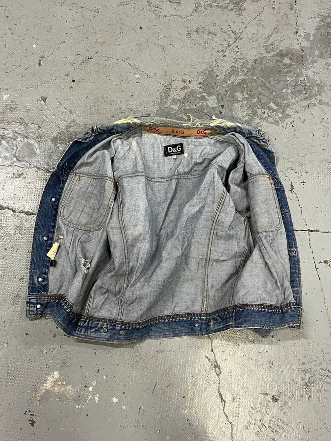 2000s Dolce & Gabbana Distressed Blue Denim Jacket OFkAmMB 6