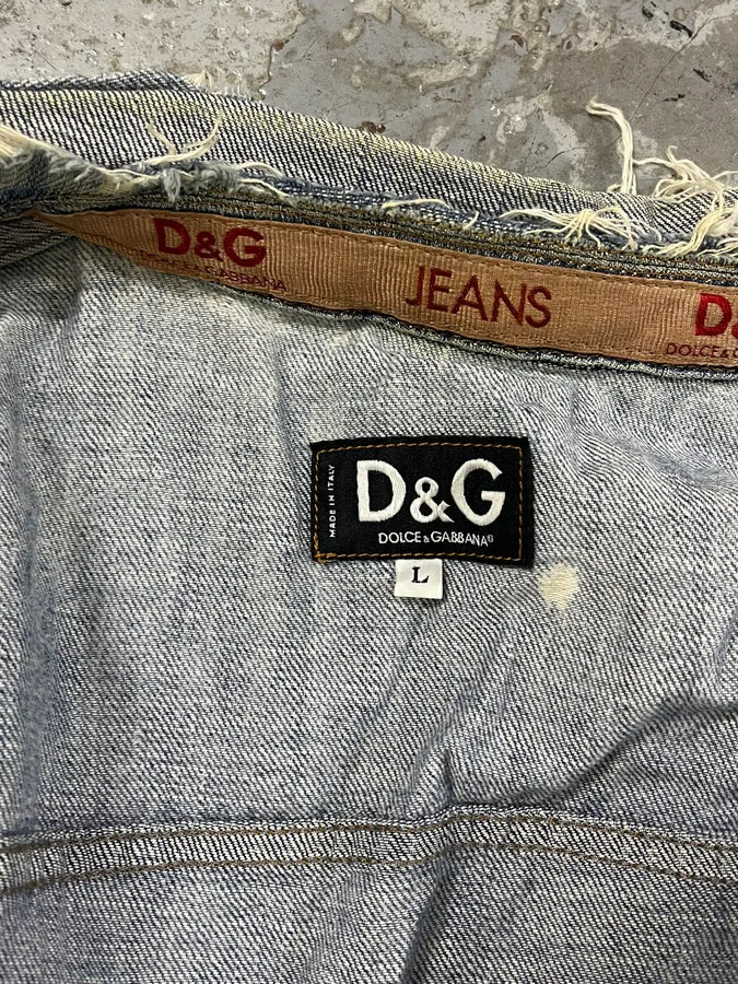 2000s Dolce & Gabbana Distressed Blue Denim Jacket OFkAmMB 10