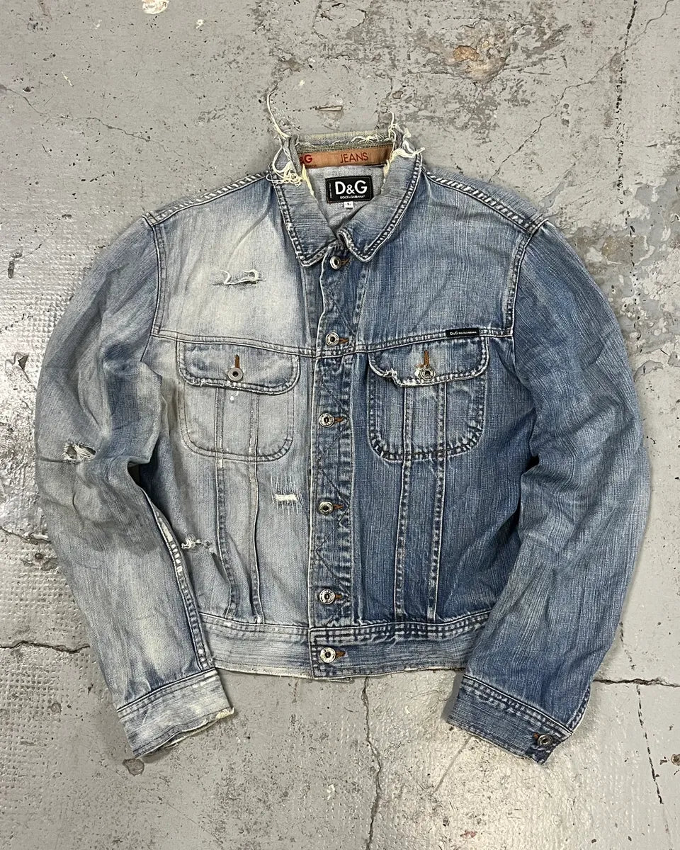 2000s Dolce & Gabbana Distressed Blue Denim Jacket OFkAmMB 0