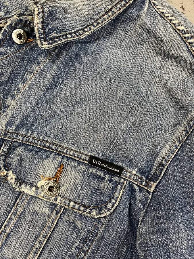 2000s Dolce & Gabbana Distressed Blue Denim Jacket OFkAmMB 7