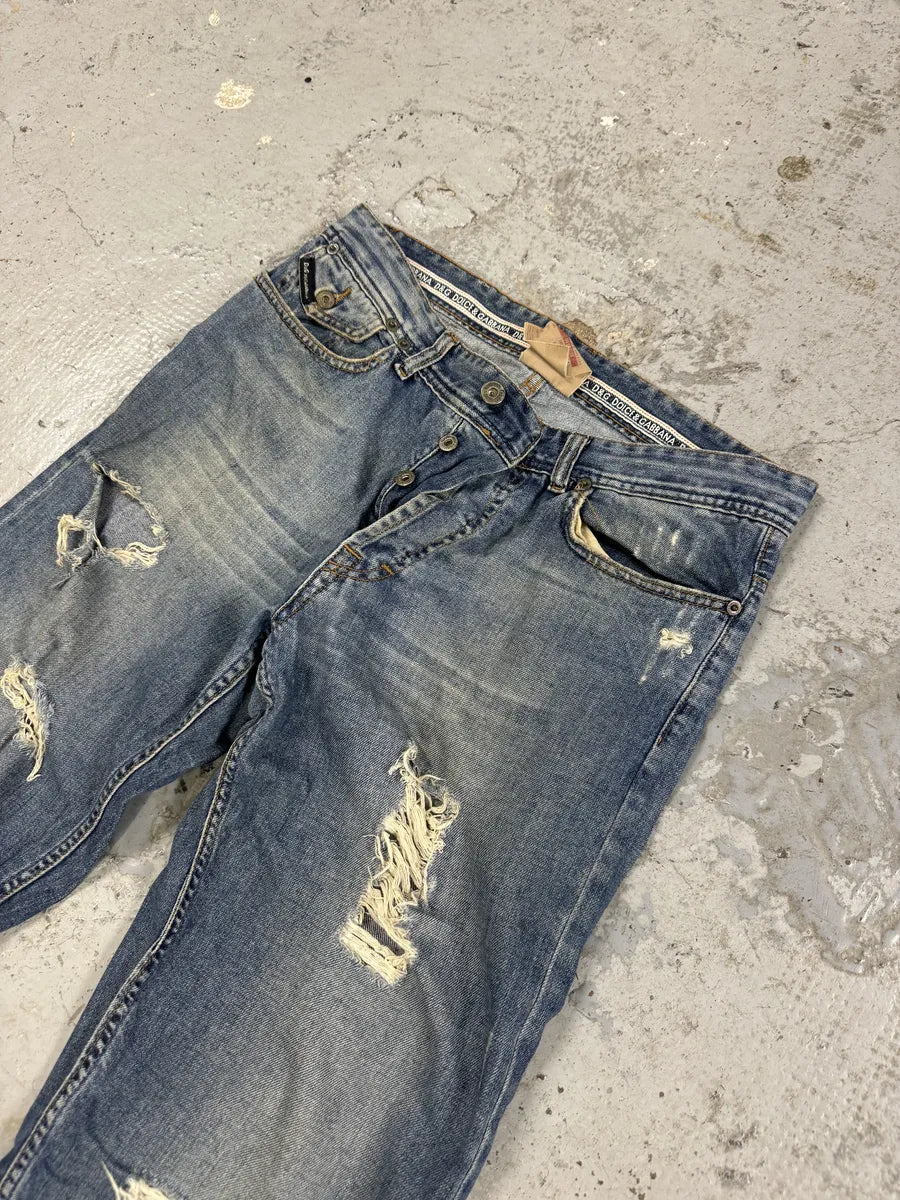 2000s Dolce & Gabbana Distressed Blue Denim Jeans ExRnpwK 11