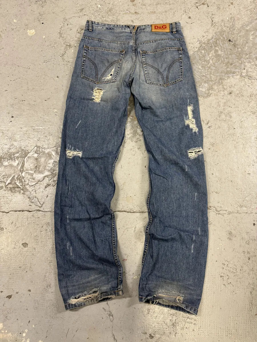 2000s Dolce & Gabbana Distressed Blue Denim Jeans ExRnpwK 3