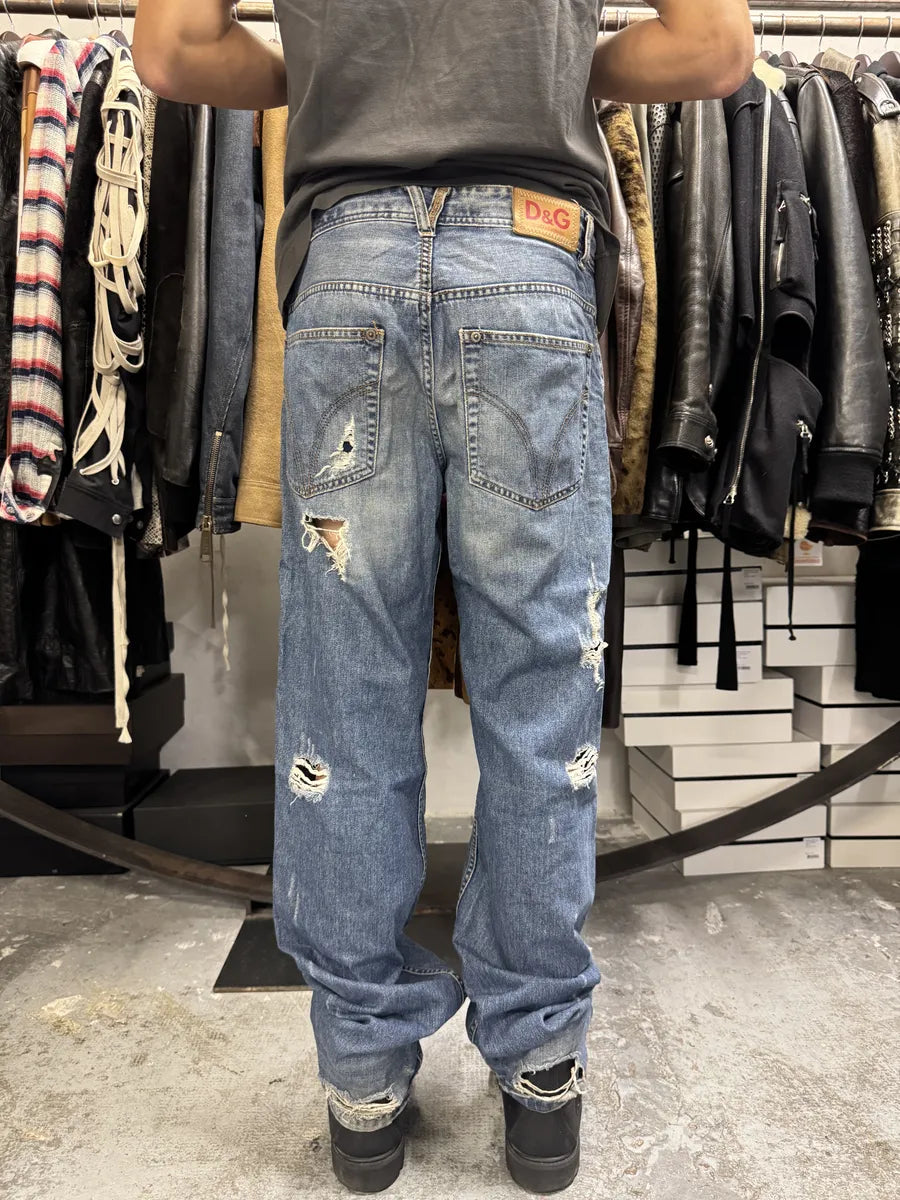 2000s Dolce & Gabbana Distressed Blue Denim Jeans ExRnpwK 4