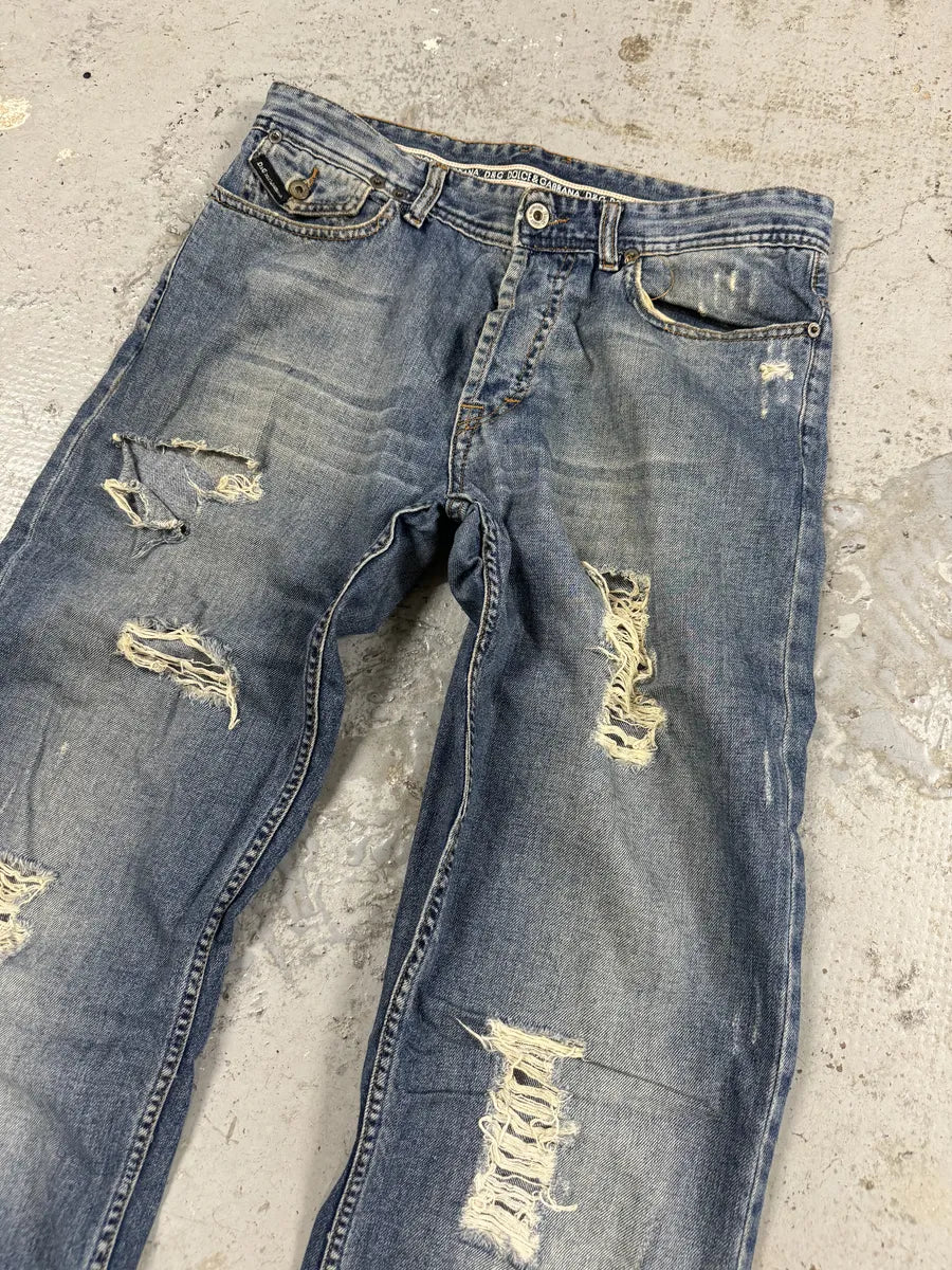2000s Dolce & Gabbana Distressed Blue Denim Jeans ExRnpwK 8