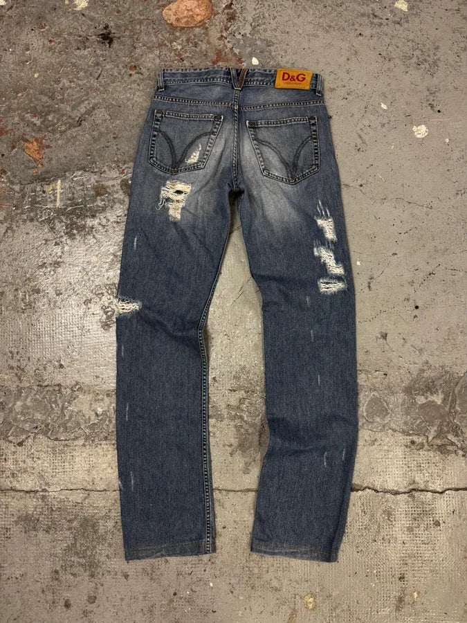 2000s Dolce & Gabbana Distressed Blue Slim Denim Jeans QjuxChS 4