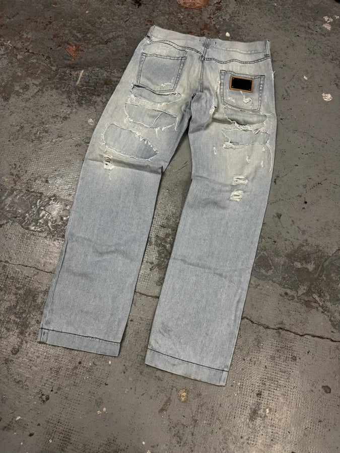 2000s Dolce & Gabbana Distressed Blue Denim Jeans ajzlBkm 6