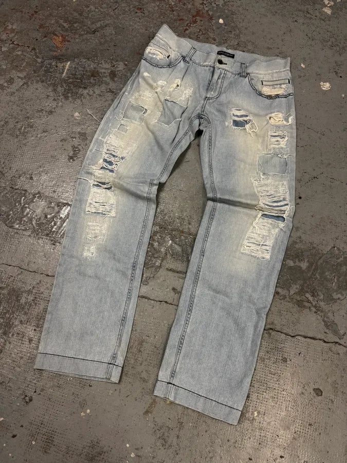 2000s Dolce & Gabbana Distressed Blue Denim Jeans ajzlBkm 4