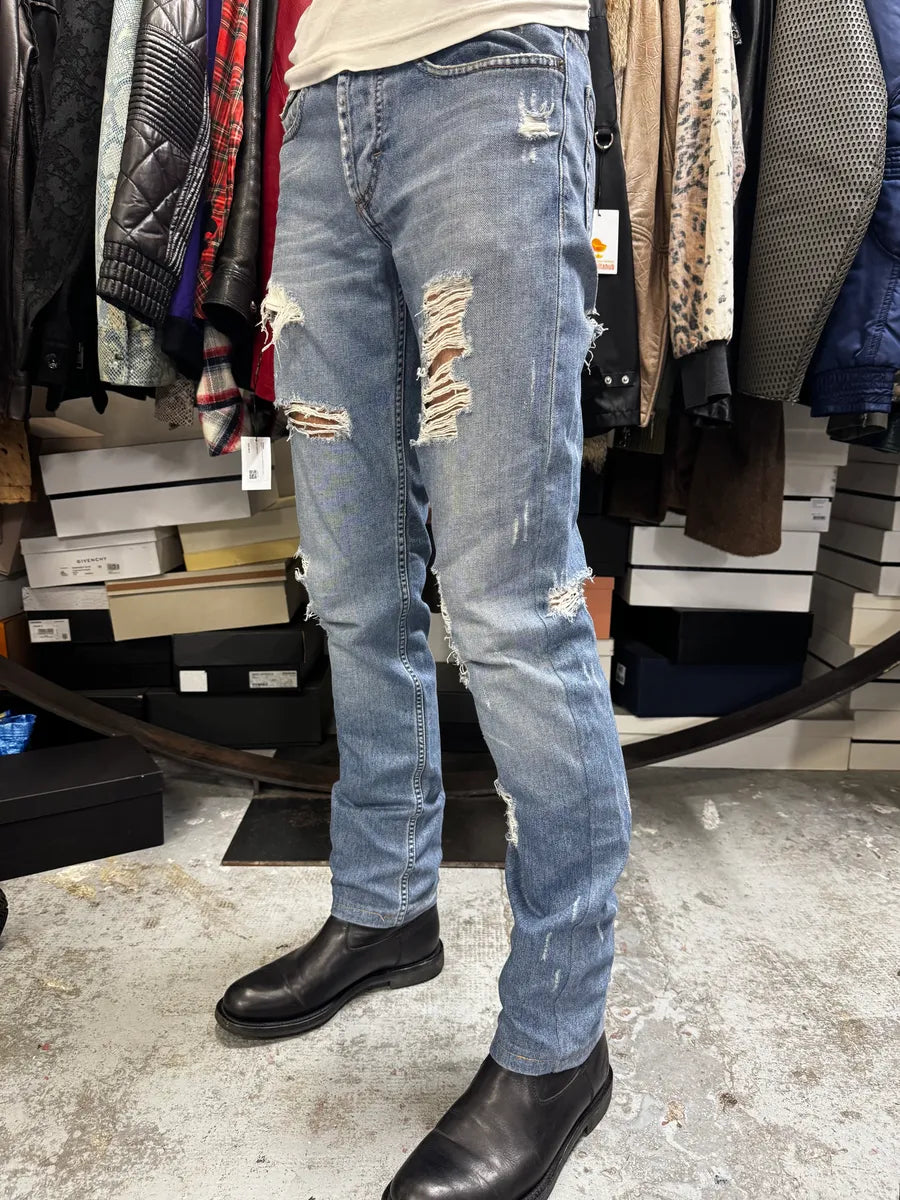 2000s Dolce & Gabbana Distressed Blue Slim Denim Jeans QjuxChS 1