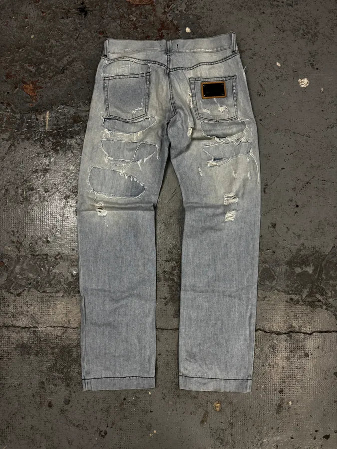2000s Dolce & Gabbana Distressed Blue Denim Jeans ajzlBkm 5