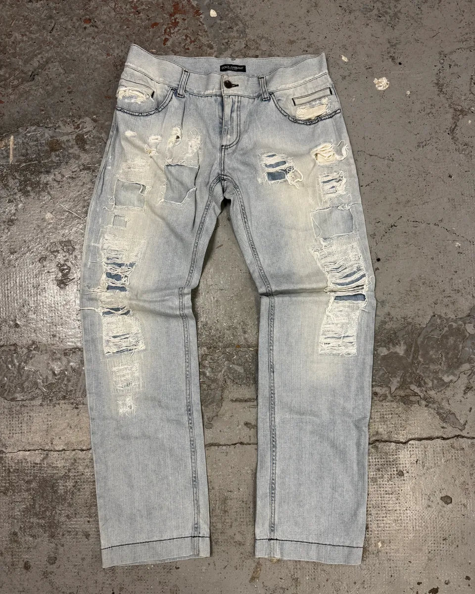 2000s Dolce & Gabbana Distressed Blue Denim Jeans ajzlBkm 3