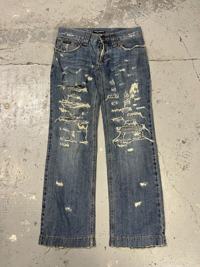 2000s Dolce & Gabbana Distressed Blue Denim Jeans QcOHjOp 2