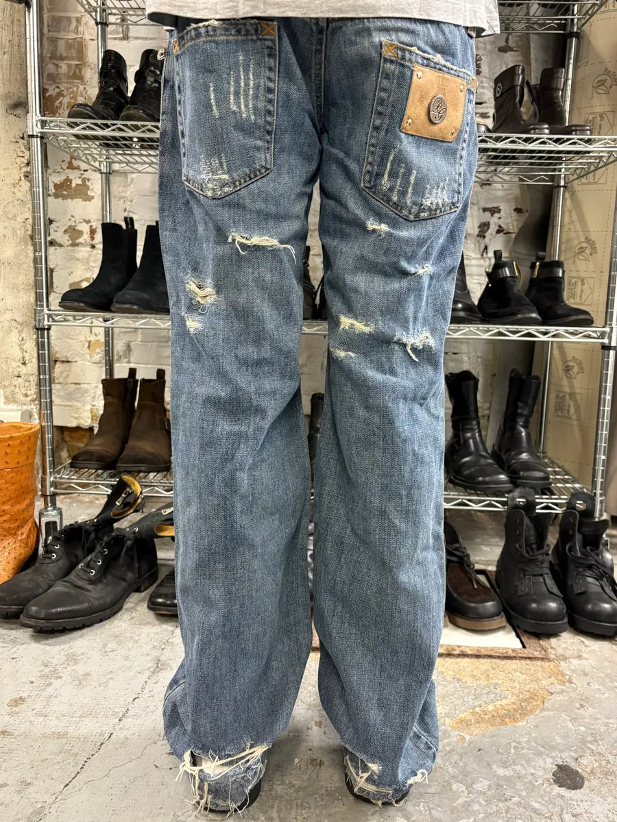 2000s Dolce & Gabbana Distressed Blue Denim Jeans QcOHjOp 4