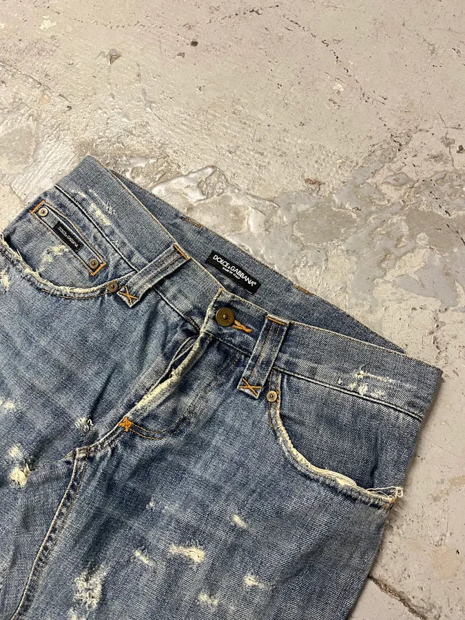 2000s Dolce & Gabbana Distressed Blue Denim Jeans QcOHjOp 5