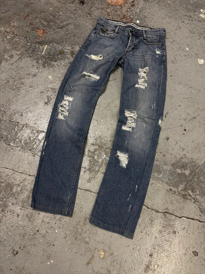 2000s Dolce & Gabbana Distressed Blue Slim Denim Jeans QjuxChS 3